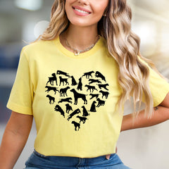 Dog Lover Heart Graphic Tee, A Canine Enthusiast's Everyday Style