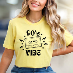 "90's VIBE" Retro Cassette Graphic Tee, a Nostalgic Pick for Music Lovers