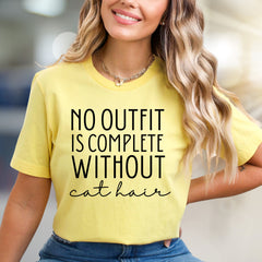 "NO OUTFIT IS COMPLETE WITHOUT cat hair" Humorous Cat Lover Graphic Tee, a Witty Lifestyle Pick for Pet Owners