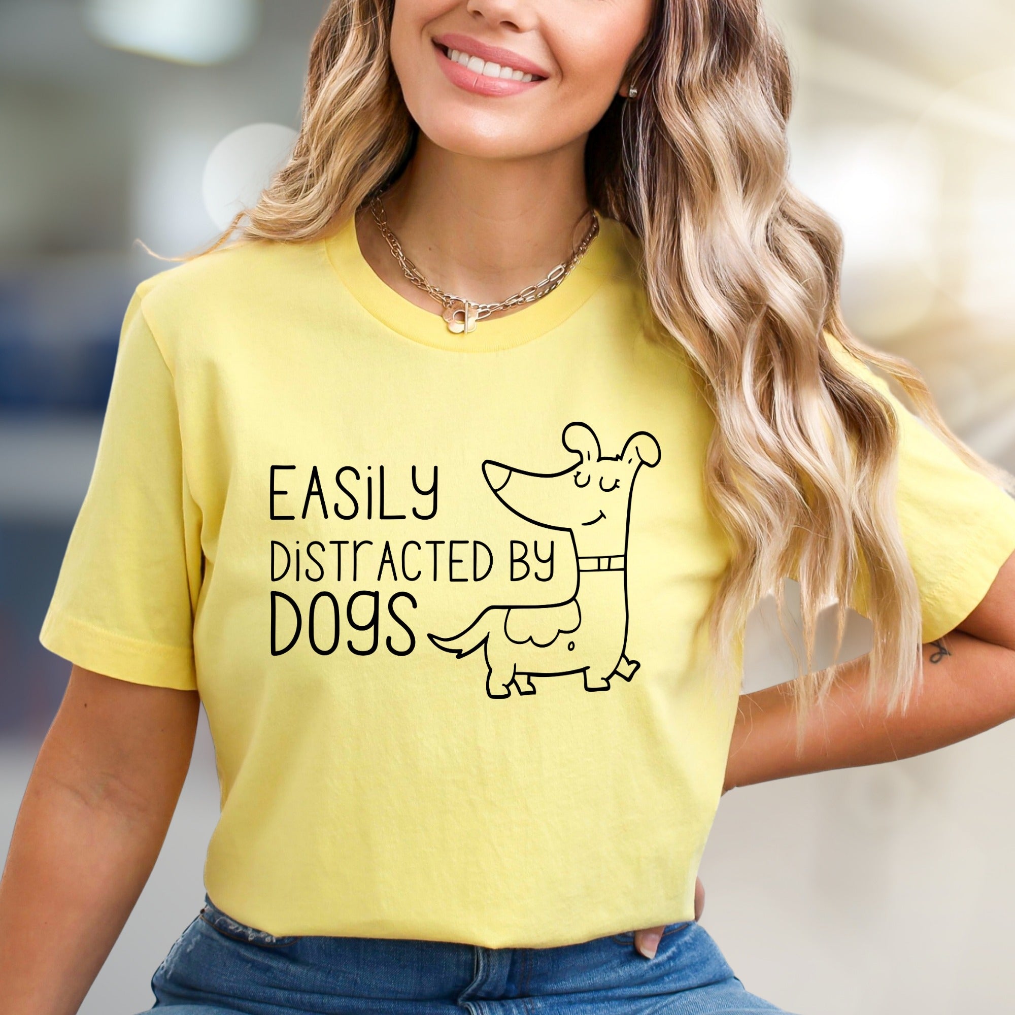 "Easily Distracted By Dogs" Doodled Canine Graphic Tee, a Quirky Pet Lover's Pick for Everyday Style