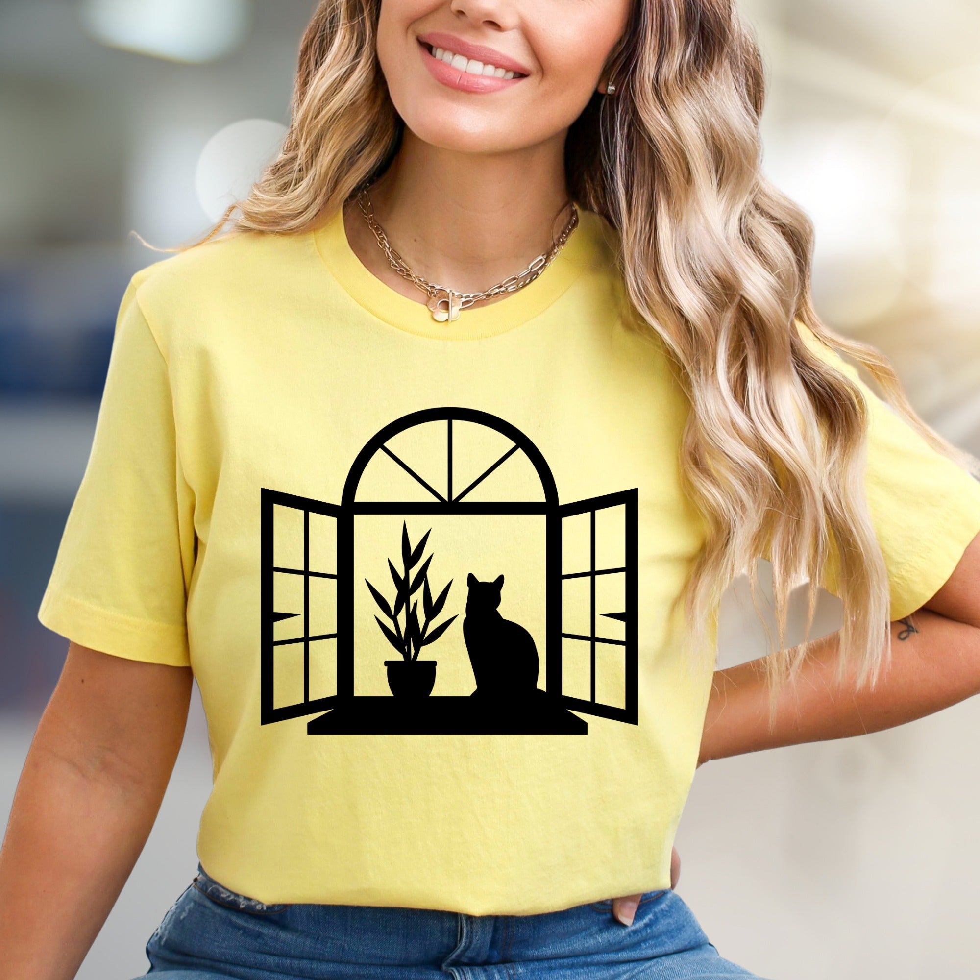 Window Cat & Plant Graphic Tee, a Serene Lifestyle Pick for Cat Lovers