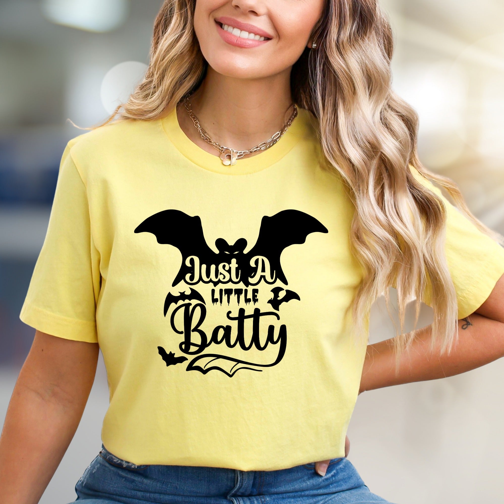 "Just A Little Batty" Halloween Bat Graphic Tee, a Spooky Pick for Festive Fans