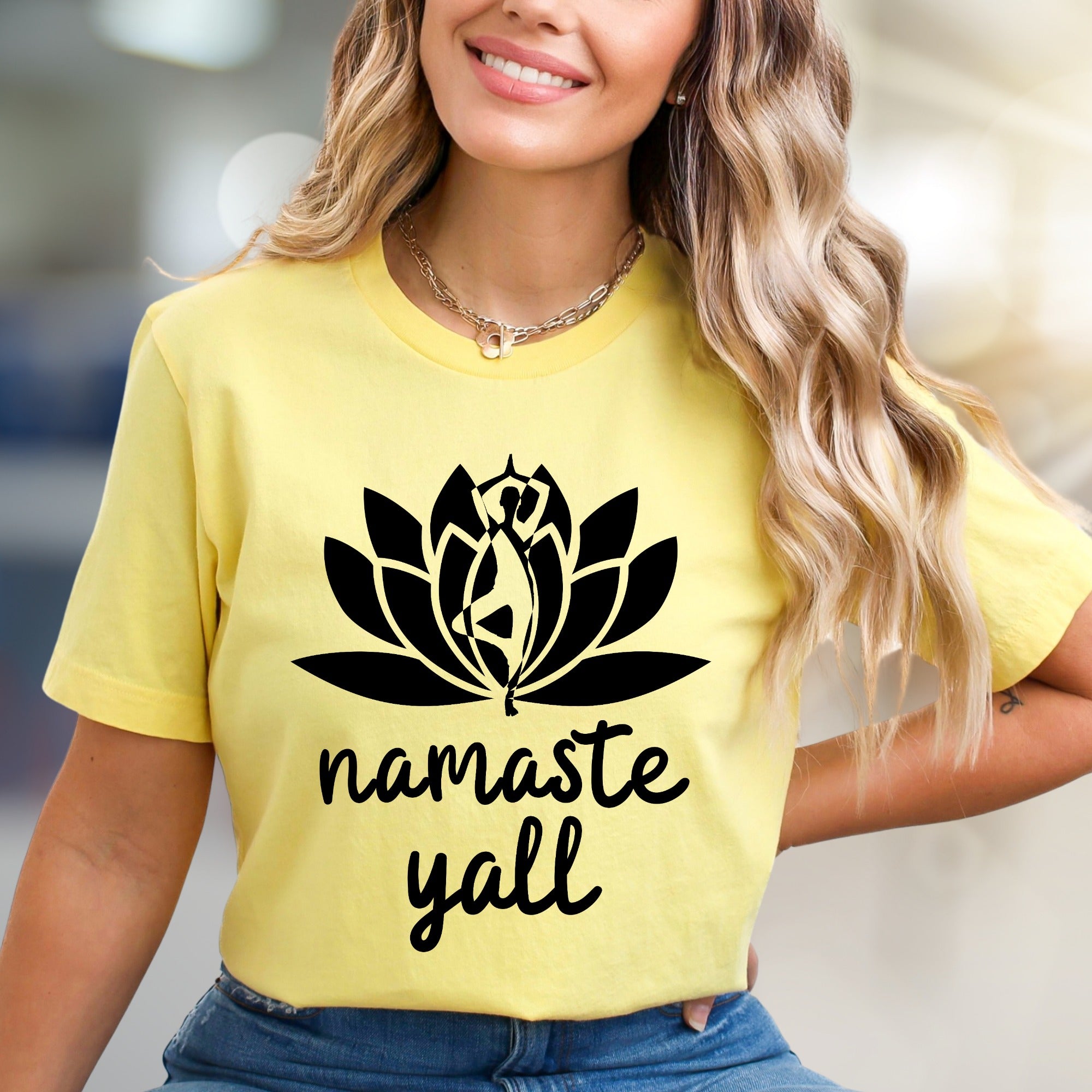 "Namaste Y'all" Lotus Yoga Graphic Tee, A Zen Southern Pick for Wellness Enthusiasts
