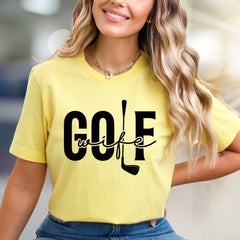 "GOLF wife" Golf Club Graphic Tee, a Sporty Pick for Golf Enthusiasts