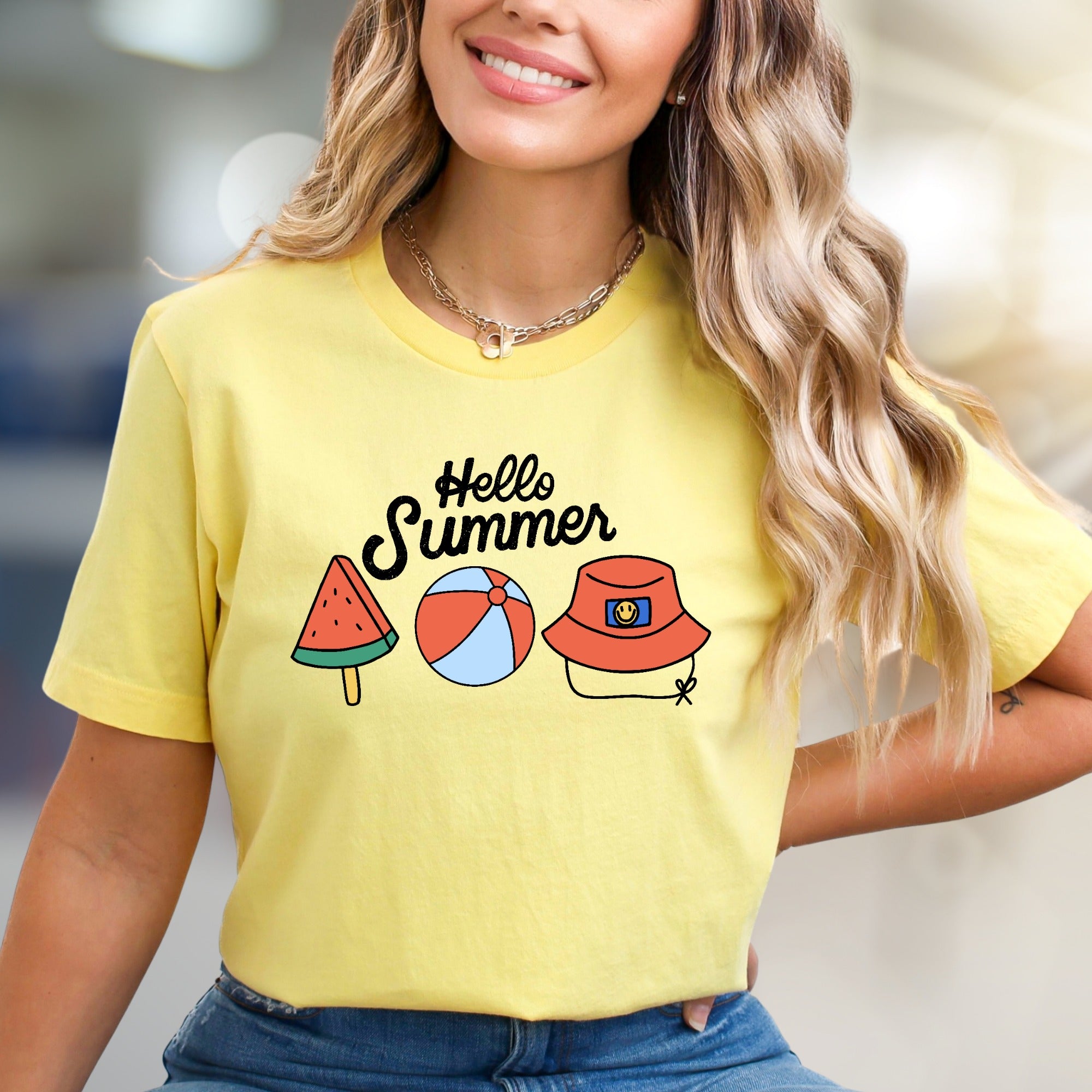 "Hello Summer" Beach Day Graphic Tee, a Vacation Vibe Pick for Summer Lovers
