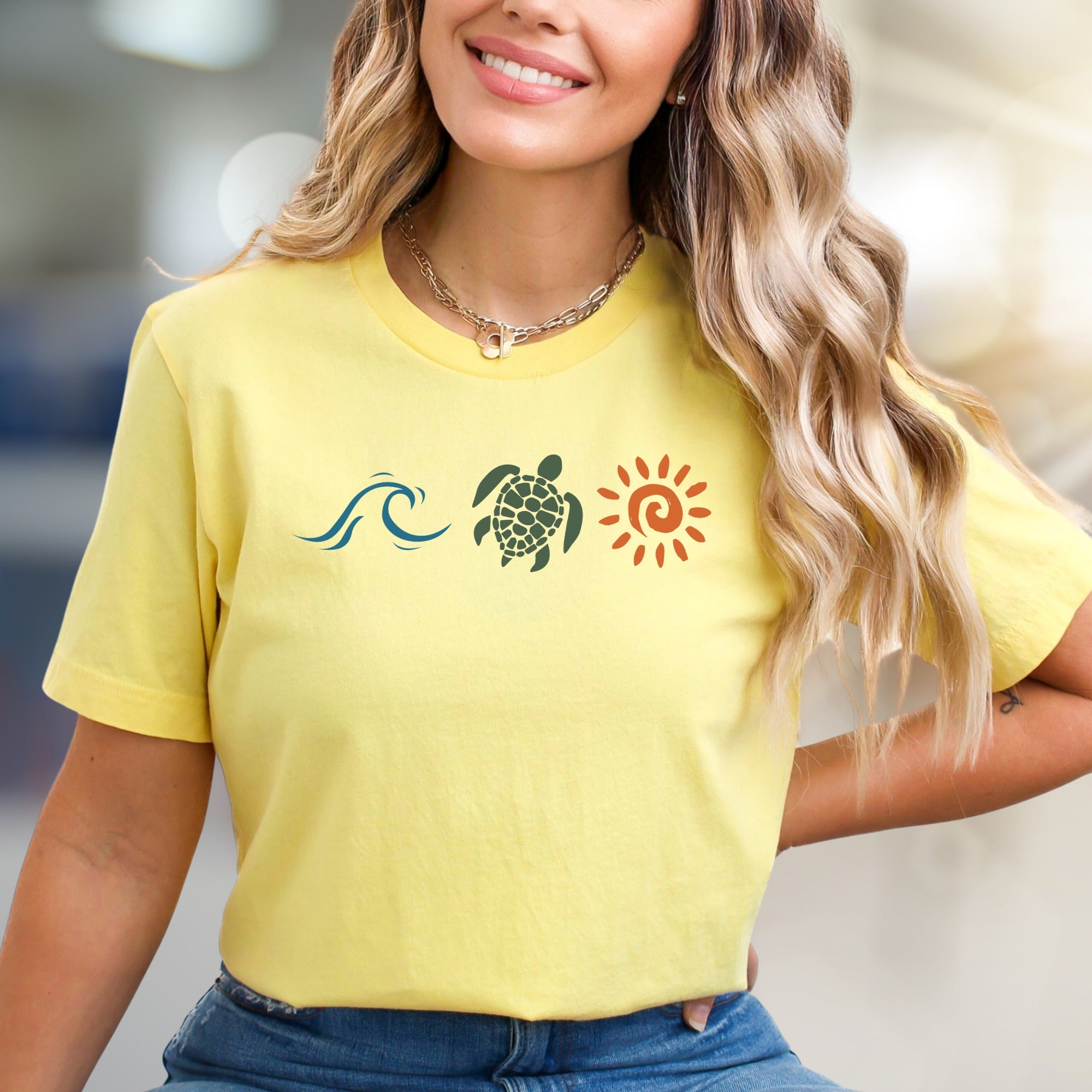 Wave Turtle Sun Graphic Tee, A Beach Vibe Pick for Ocean Lovers