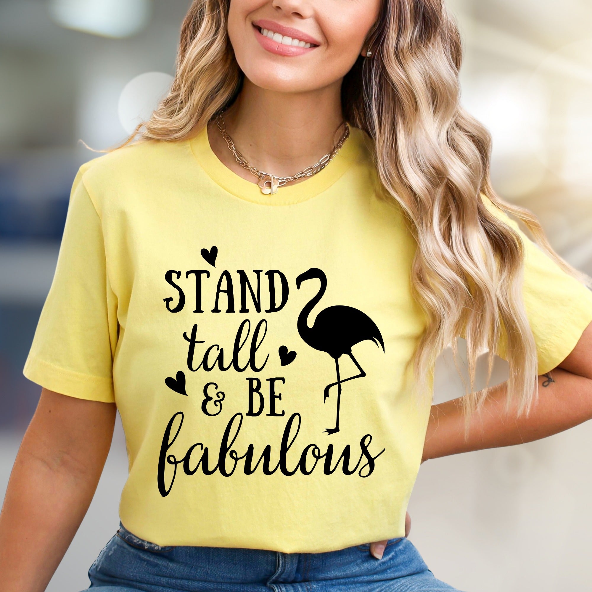 "Stand Tall & Be Fabulous" Flamingo Graphic Tee, a Positive Vibe Pick for Everyday Wear