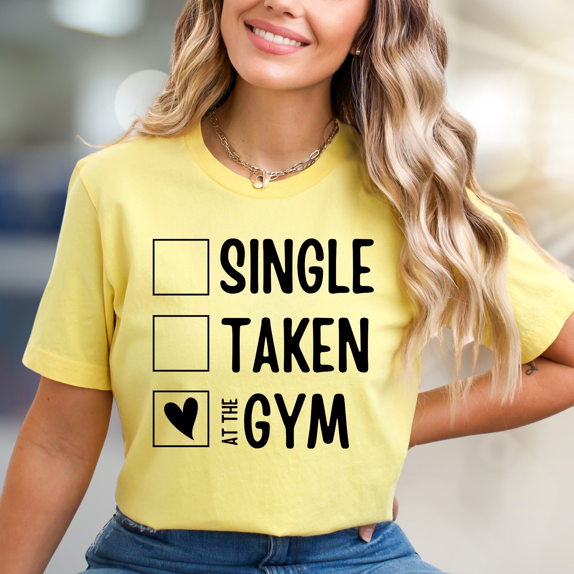 "Single, Taken, At The Gym" Workout Graphic Tee, a Fitness Humor Pick for Gym Lovers