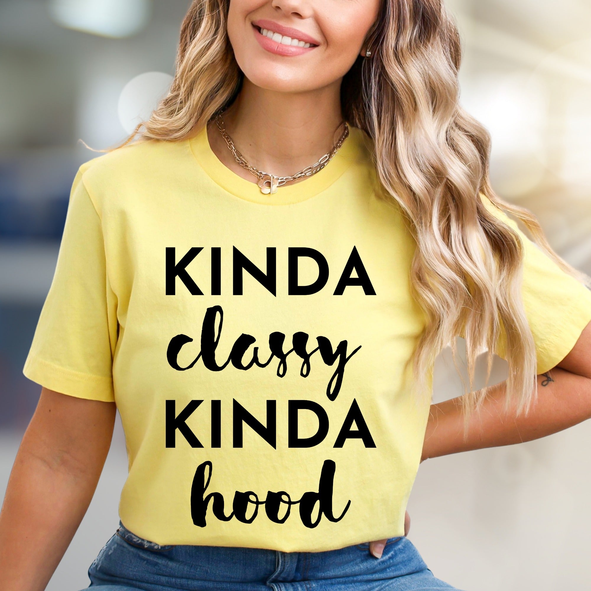 "KINDA Classy KINDA Hood" Vibe Graphic Tee, a Bold Statement for Modern Style