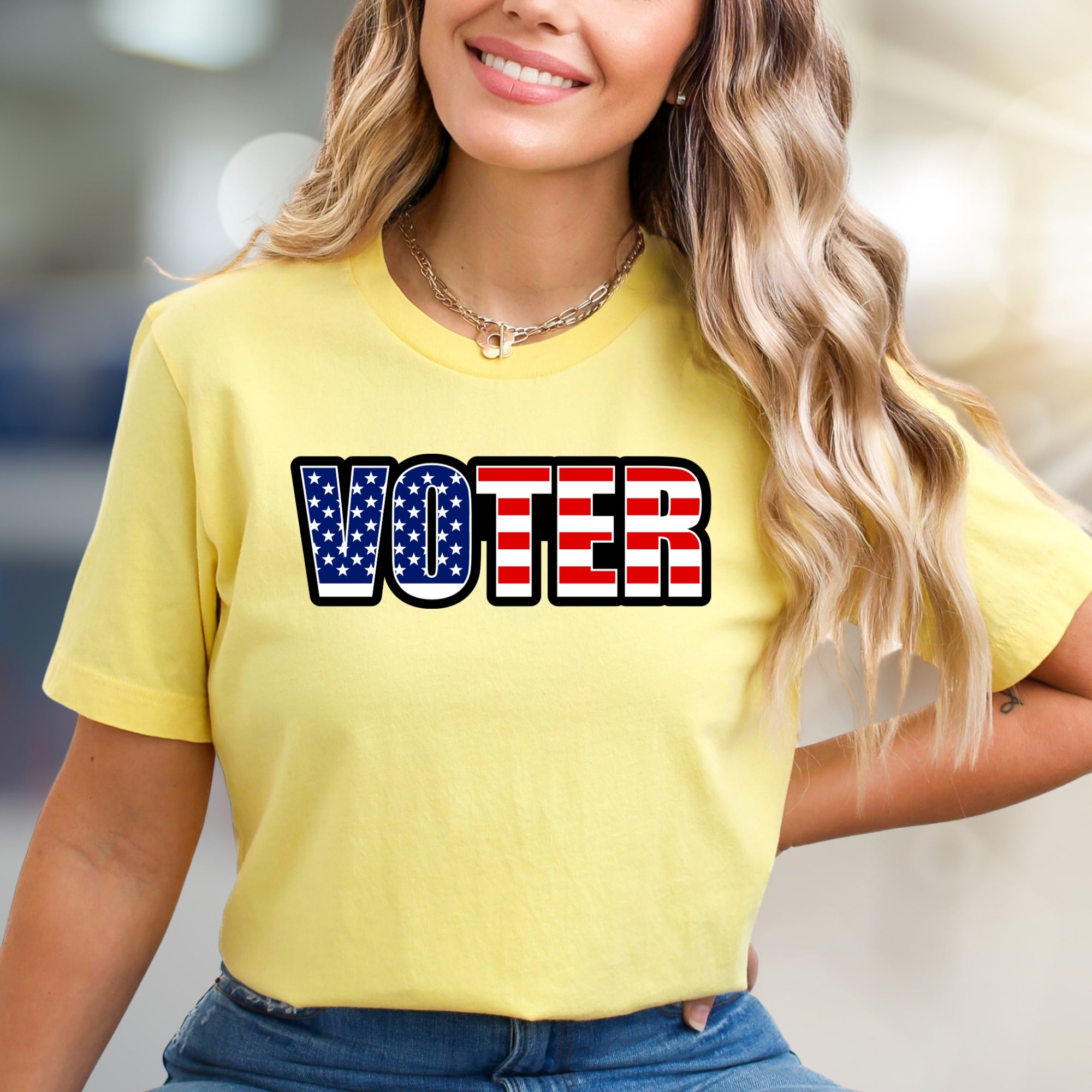 "VOTER" American Flag Graphic Tee, a Patriotic Pick for Engaged Citizens
