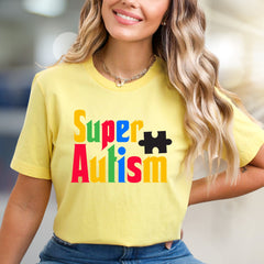 "Super Autism" Colorful Puzzle Tee, a Supportive Graphic Pick for Advocates