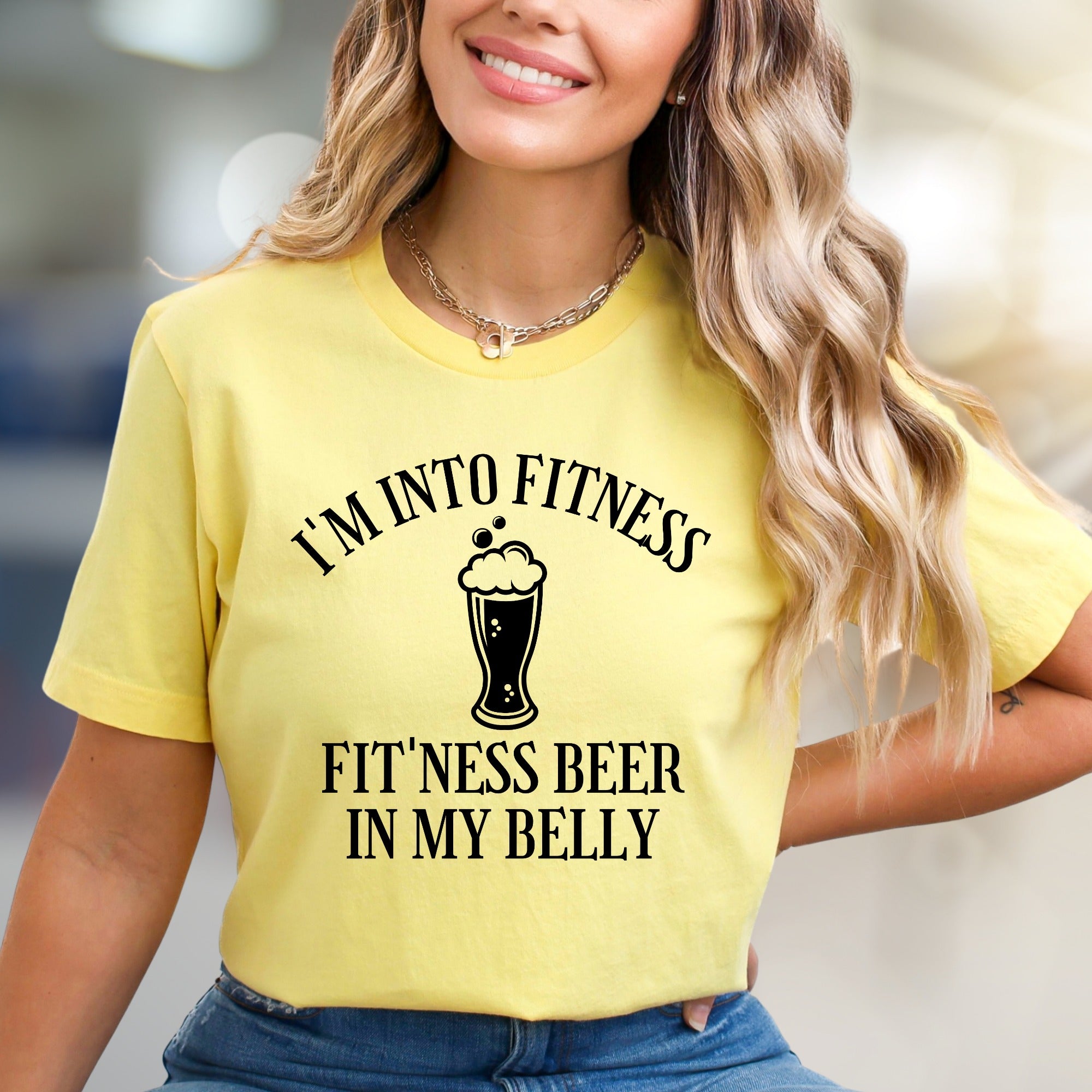 "I'm Into Fitness Fit'ness Beer In My Belly" Funny Beer Graphic Tee, A Humor-Filled Statement for Casual Wear