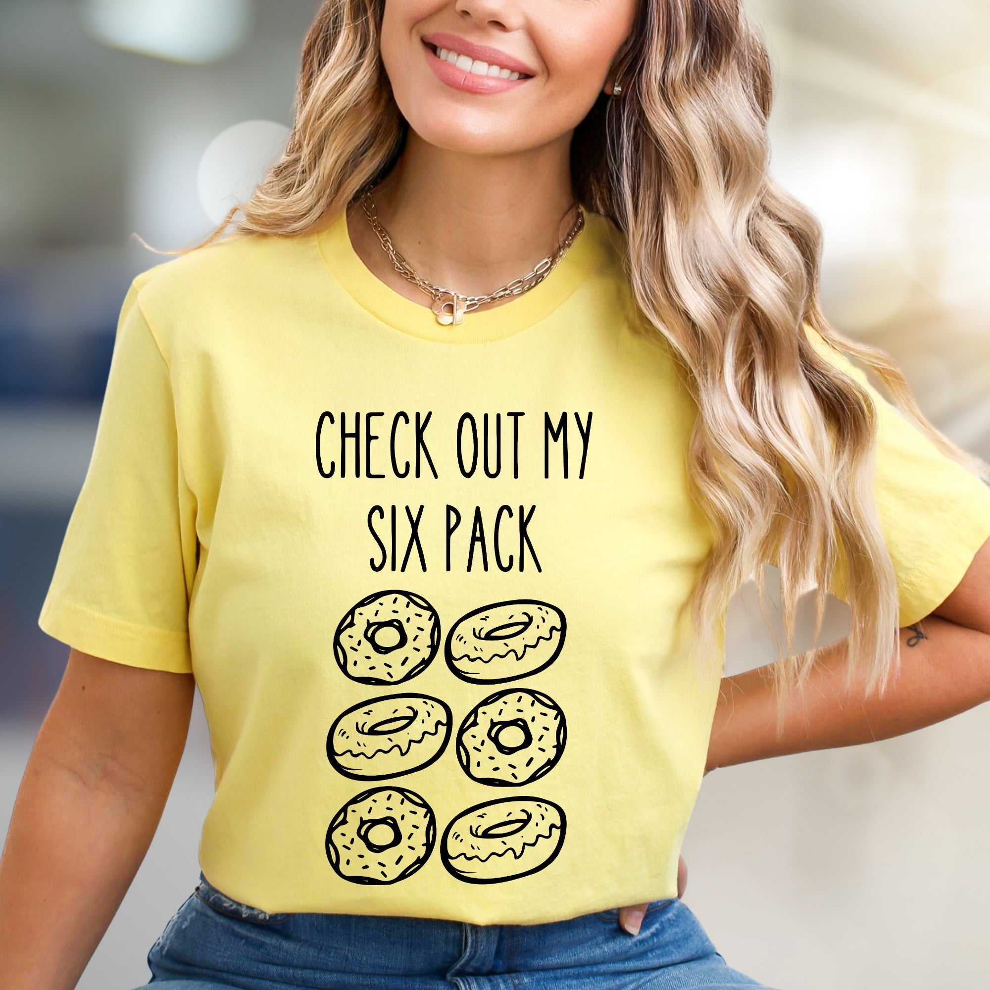 "CHECK OUT MY SIX PACK" Donut Lover Graphic Tee, a Funny Foodie Pick for Anyone