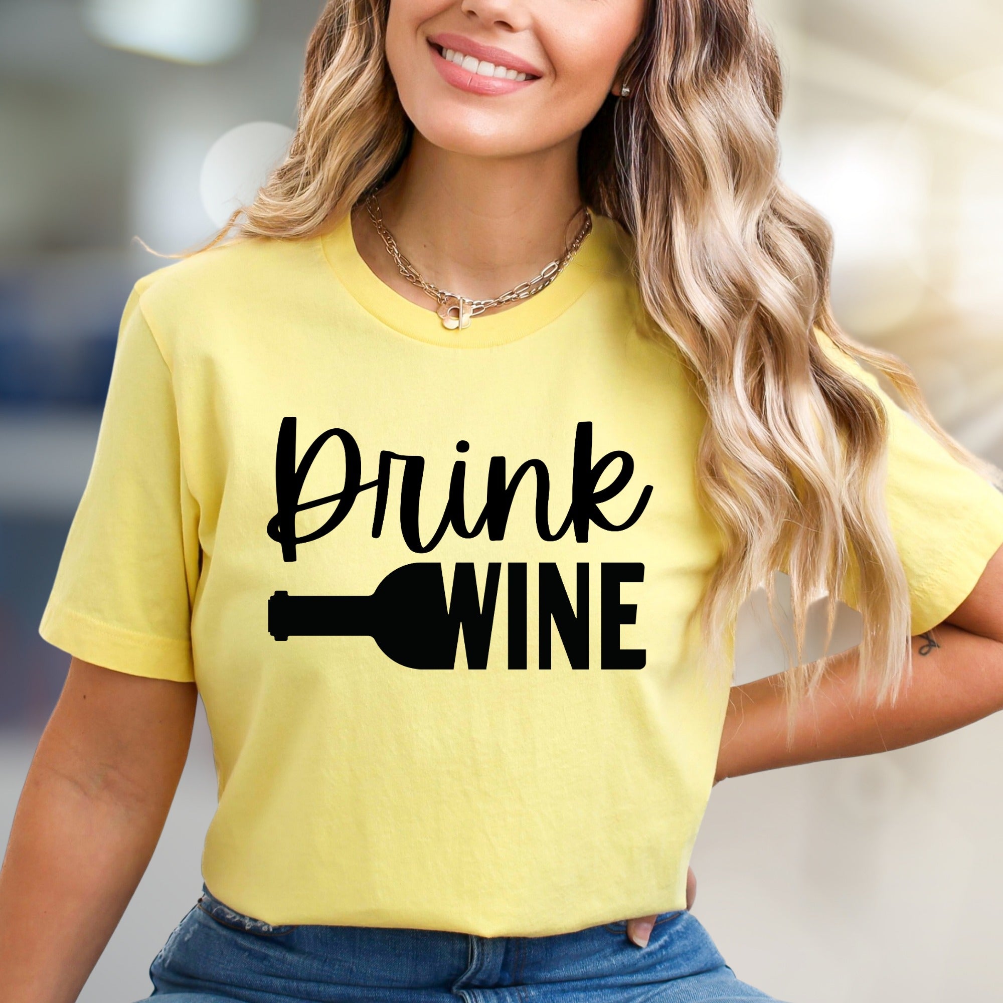 "Drink Wine" Fun Graphic Tee, a Casual Pick for Wine Lovers