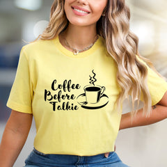 "Coffee Before Talkie" Morning Brew Graphic Tee, a Witty Pick for Coffee Lovers