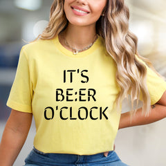 "It's Beer O'Clock" Funny Text Graphic Tee, a Casual Pick for Humor Lovers