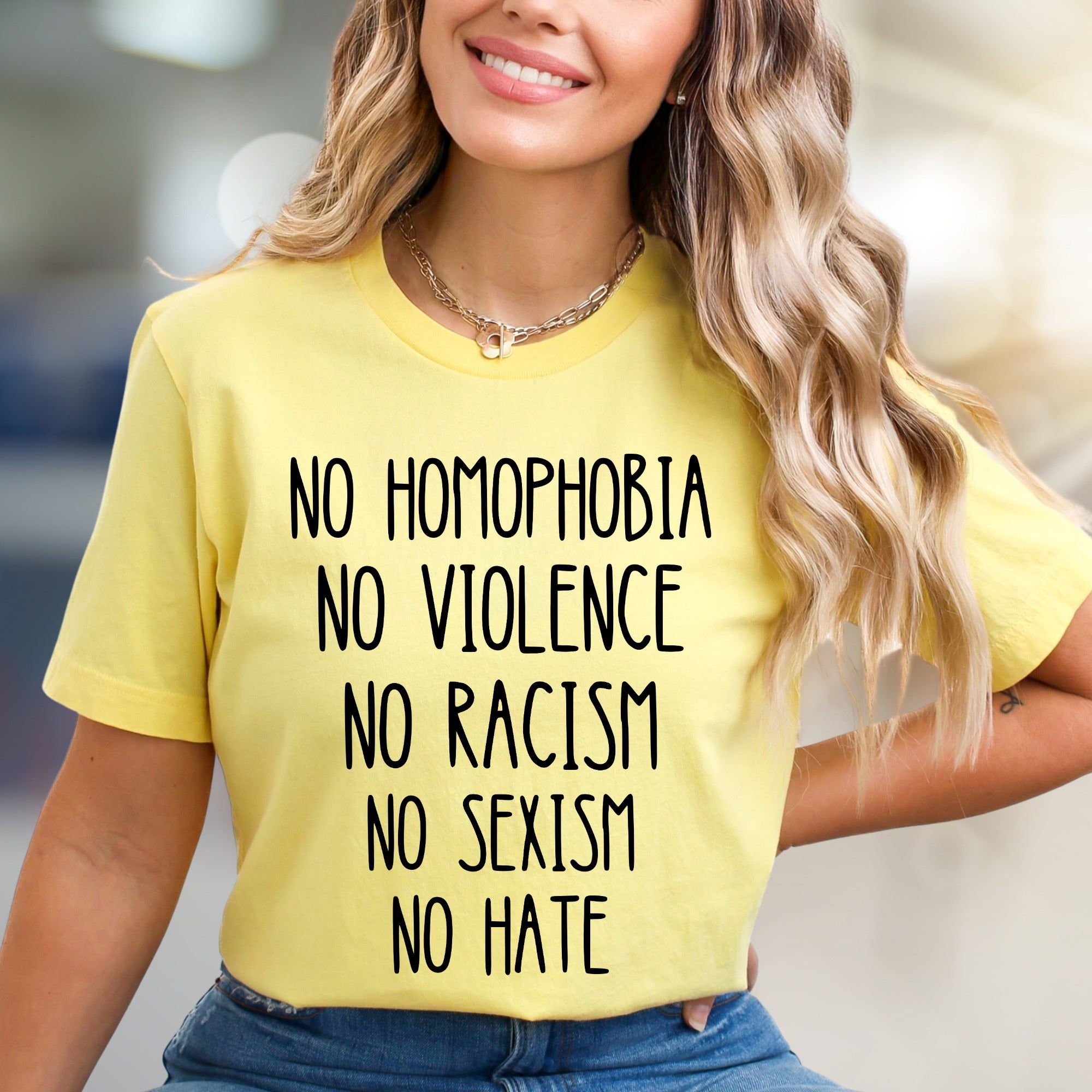 "NO HOMOPHOBIA NO VIOLENCE" Statement Graphic Tee, a Compassionate Pick for Advocates