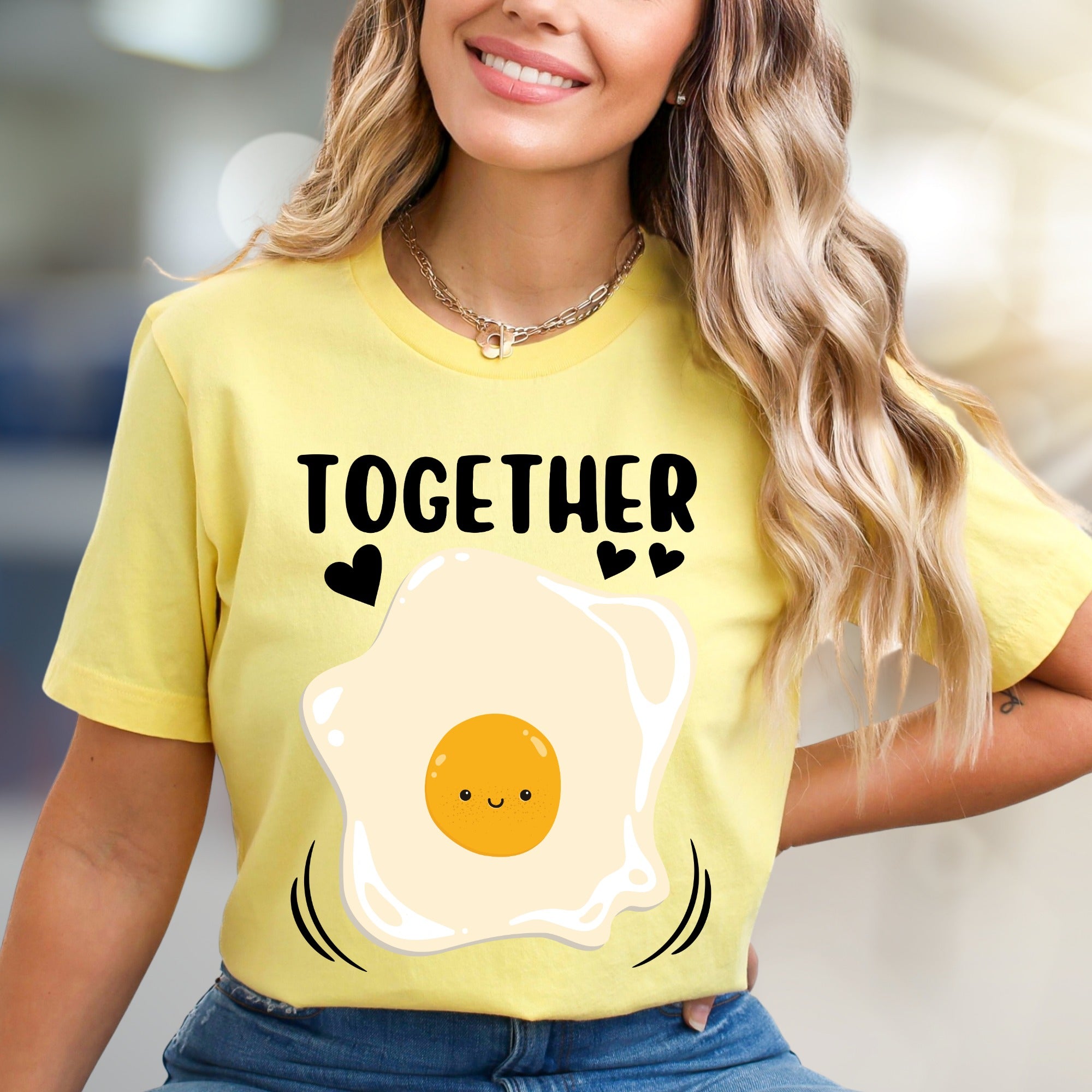 "TOGETHER" Cute Fried Egg Graphic Tee, A Playful Matching Pick for Couples