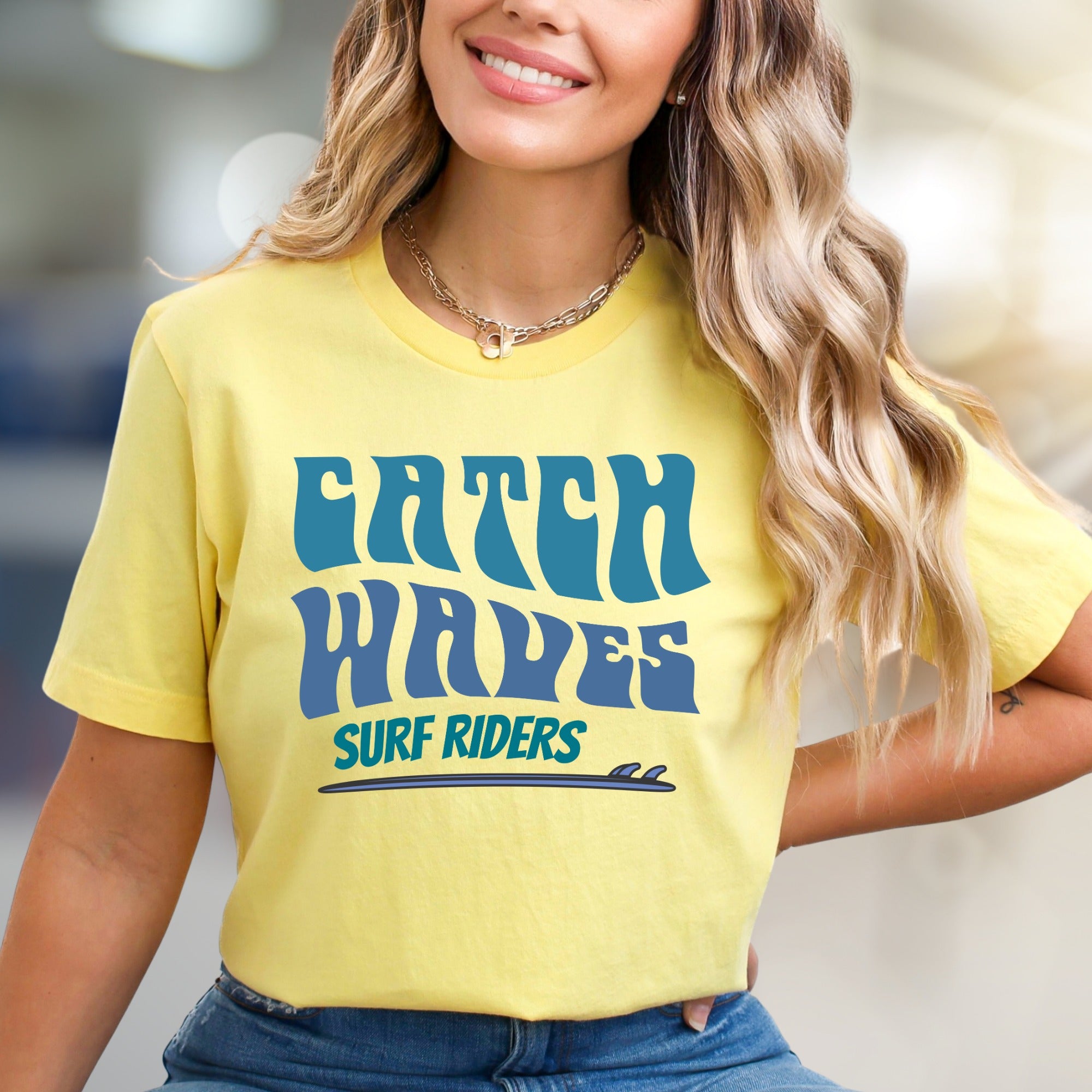 "Catch Waves Surf Riders" Retro Graphic Tee, a Beachy Pick for Ocean Lovers