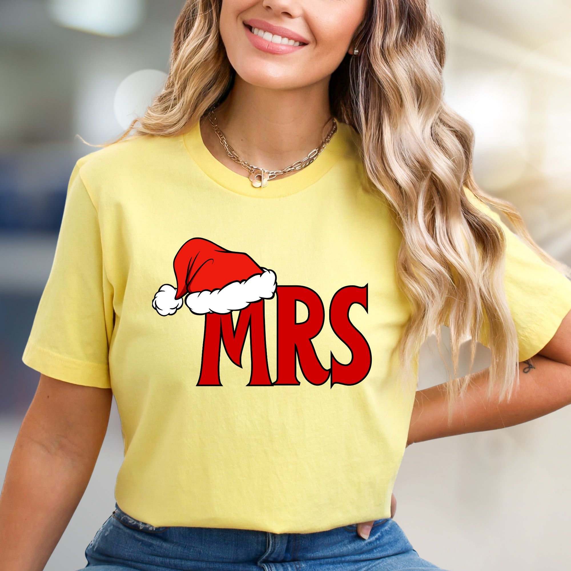 "MRS." with Santa Hat Holiday Graphic Tee, A Festive Couple's Pick for Her