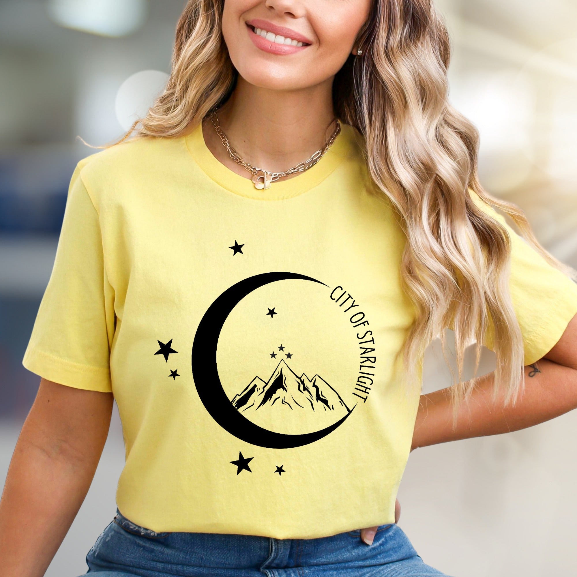 "City of Starlight" Mountain & Moon Graphic Tee, an Celestial Pick for Dreamers