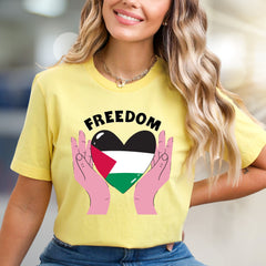 "FREEDOM" Palestine Flag Heart Graphic Tee, a Solidarity Pick for Advocates