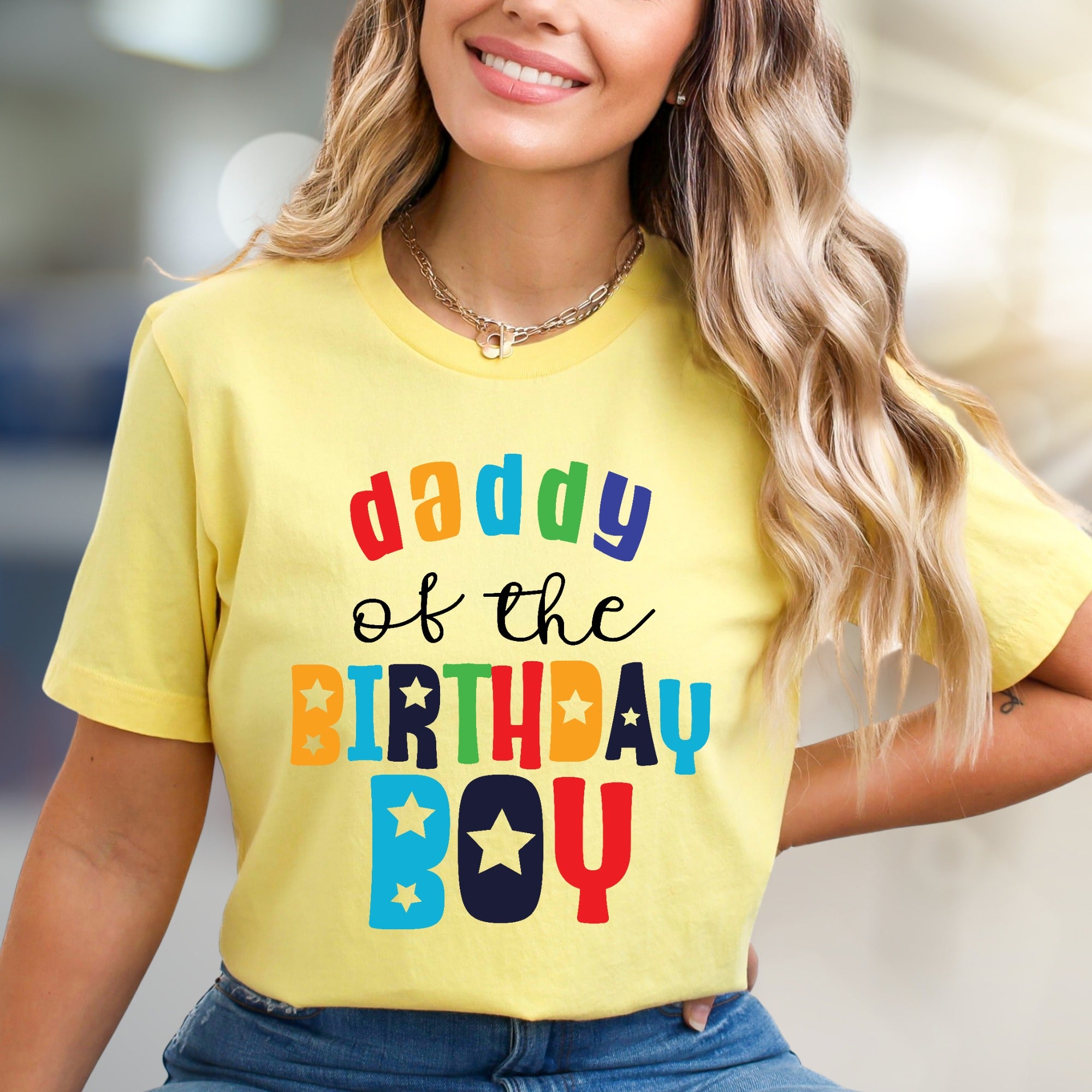 "Daddy of the Birthday Boy" Colorful Graphic Tee, a Celebration Pick for Dads