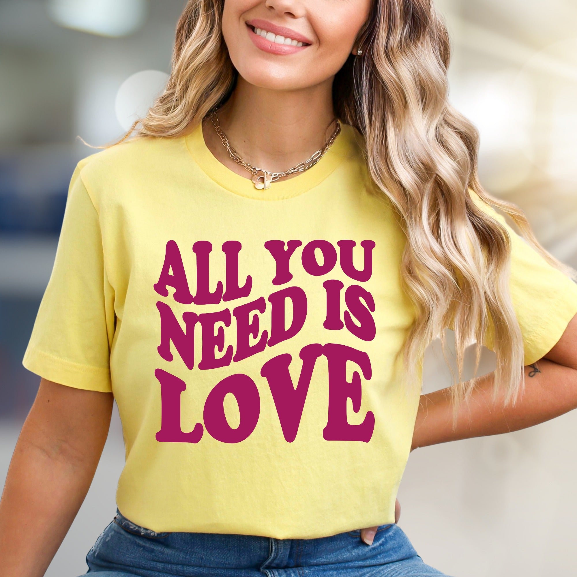 "ALL YOU NEED IS LOVE" Retro Graphic Tee, a Groovy Pick for Peace-Lovers