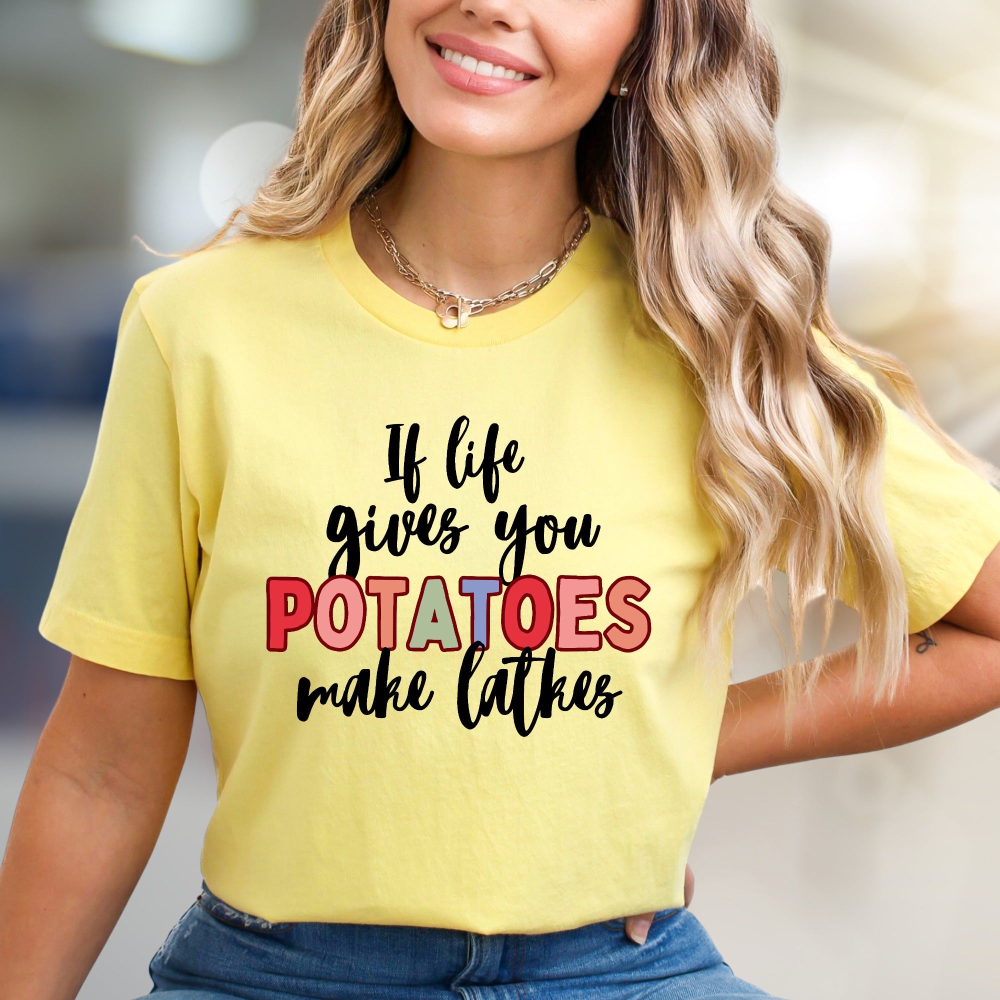 "If Life Gives You Potatoes Make Latkes" Funky Foodie Graphic Tee, a Quirky Kitchen Enthusiast Pick for Food Lovers