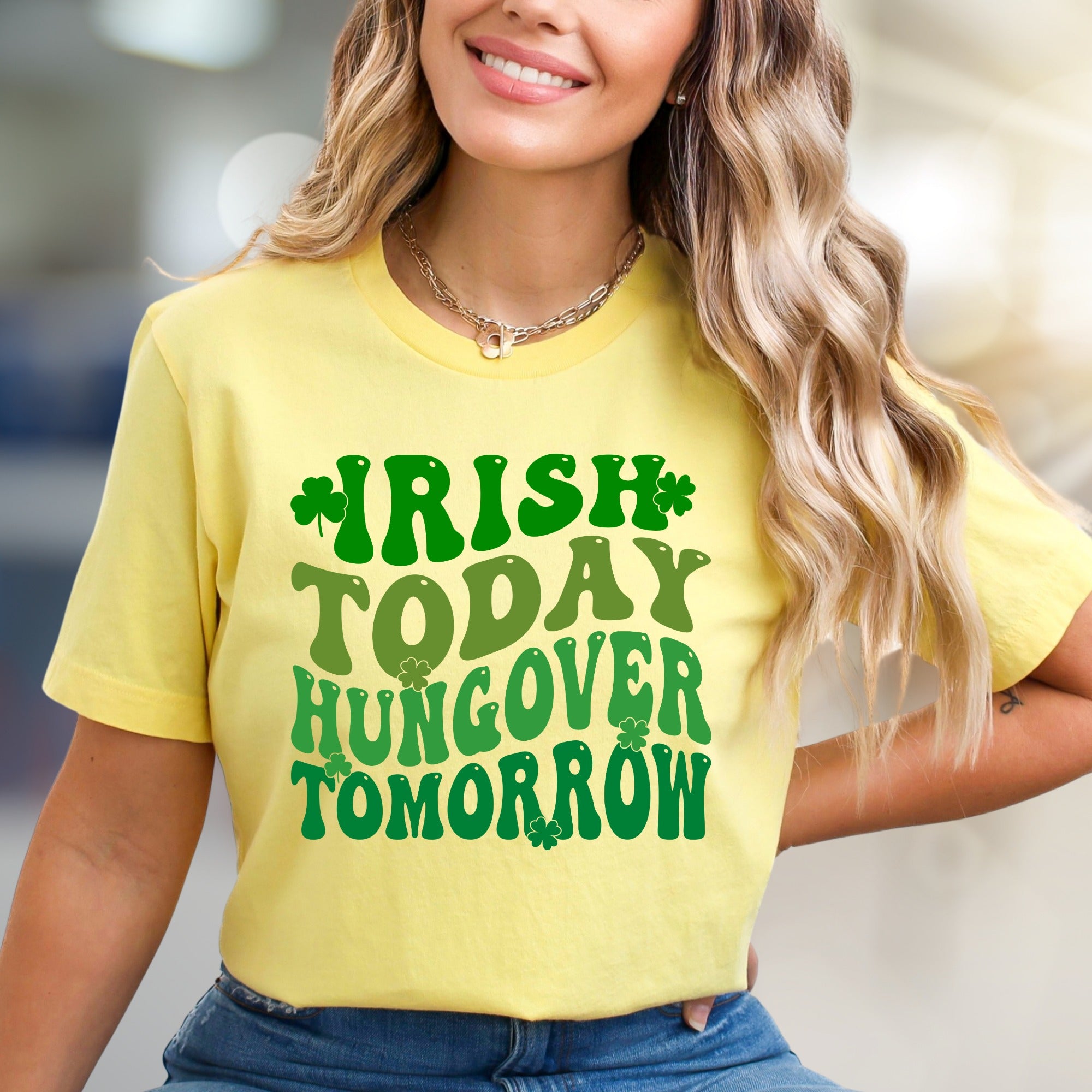 "Irish Today Hungover Tomorrow" Retro Fun Graphic Tee for St. Patrick's Day Cheer