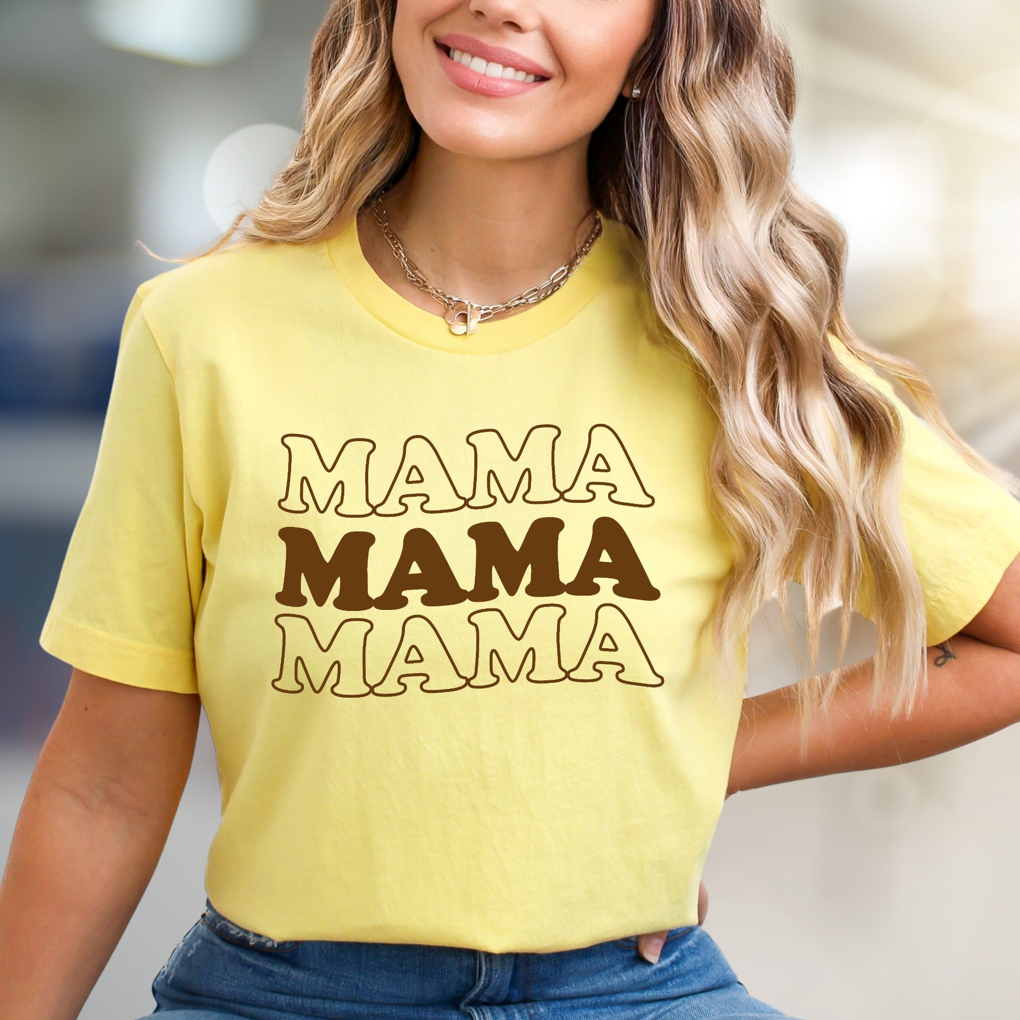 "MAMA MAMA MAMA" Comfort Waves Graphic Tee, a Motherhood Style Pick for Everyday Wear