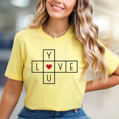 “I ♥ YOU” Crossword Graphic Tee, a Romantic Gift for Loved Ones