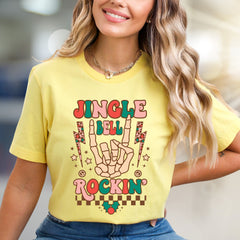 "Jingle Bell Rockin'" Retro Christmas Graphic Tee, a Festive Vibe for Music Lovers