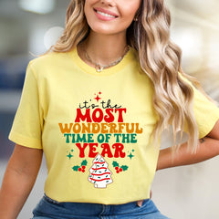 "It's the Most Wonderful Time of the Year" Whimsical Christmas Tree Graphic Tee, a Festive Holiday Pick for Everyone