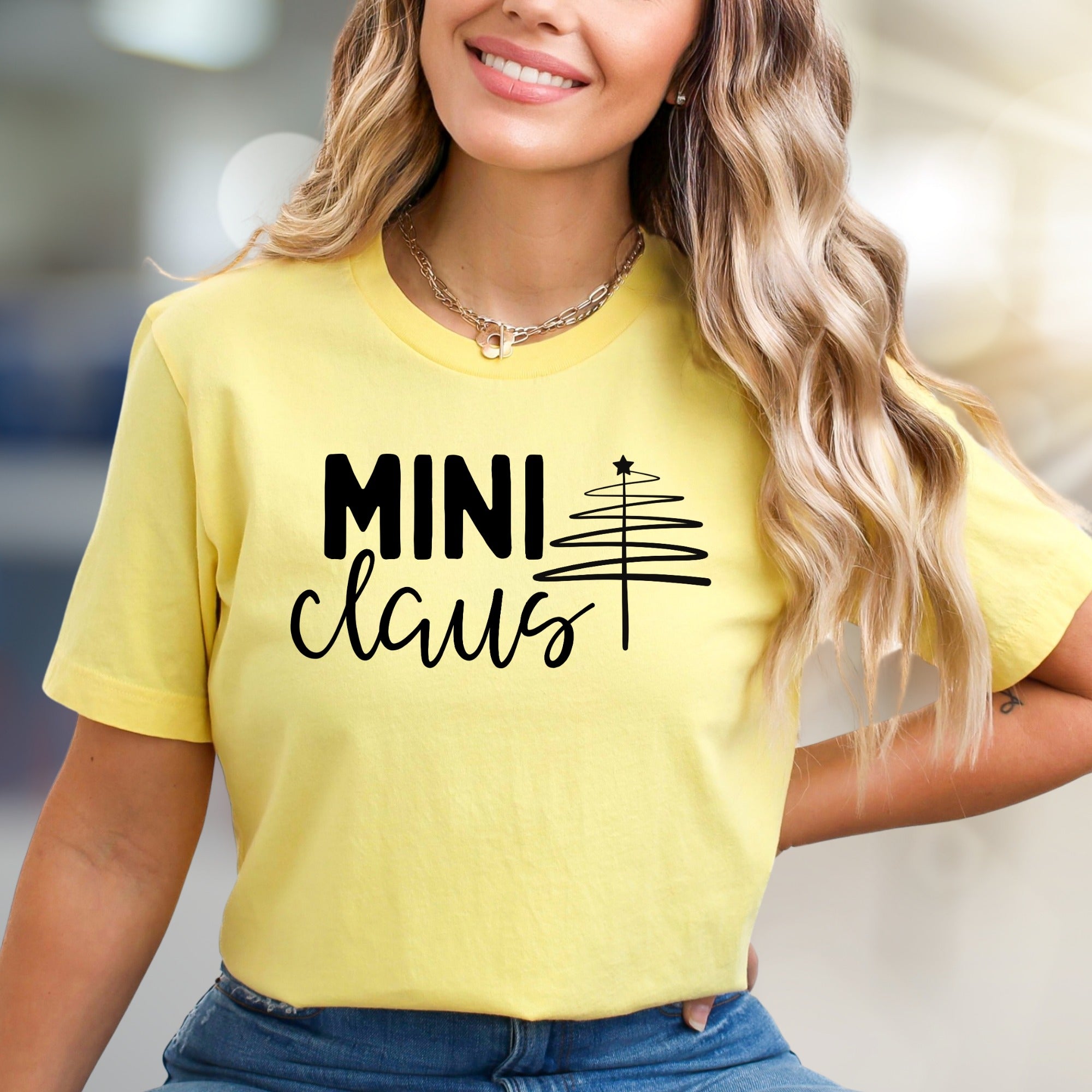 "MINI Claus" Whimsical Christmas Tree Graphic Tee, a Festive Pick for Holiday Enthusiasts
