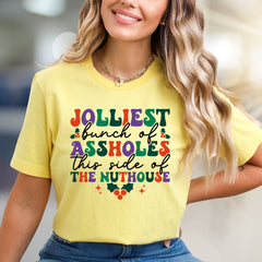"Jolliest Bunch of Assholes" Retro Christmas Graphic Tee, a Witty Holiday Pick for Your Crew