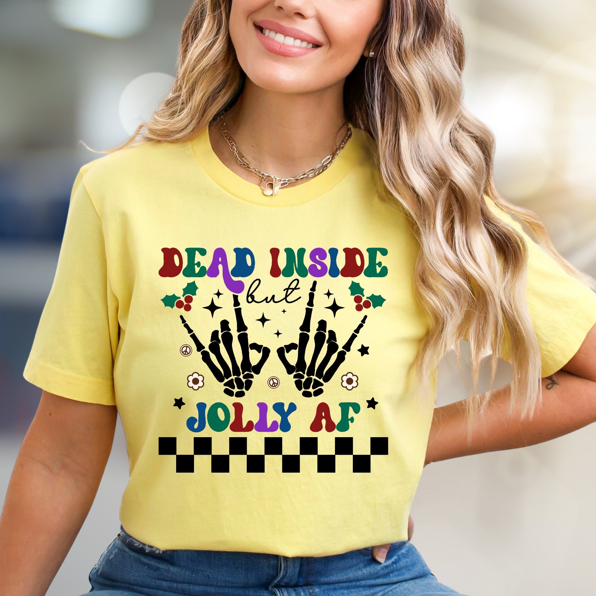 "Dead Inside But Jolly AF" Retro Christmas Graphic Tee, a Witty Holiday Pick for Festive Souls