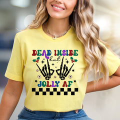 "Dead Inside But Jolly AF" Retro Christmas Graphic Tee, a Witty Holiday Pick for Festive Souls