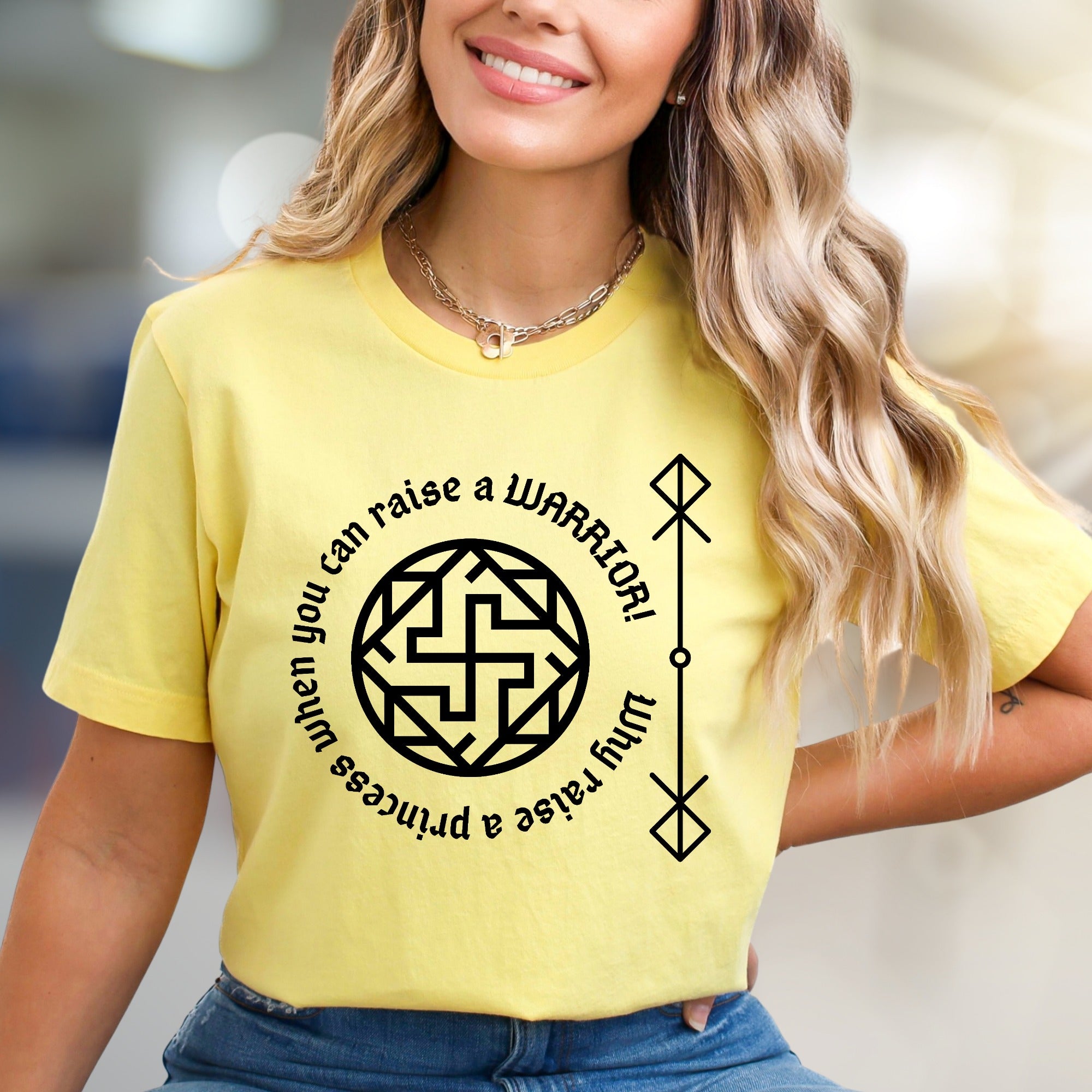 "Rai a Warrior" Empowering Rune Circle Graphic Tee, a Bold Statement for Modern Women