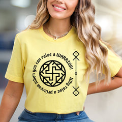 "Rai a Warrior" Empowering Rune Circle Graphic Tee, a Bold Statement for Modern Women
