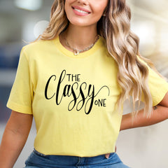 "THE Classy ONE" Elegant Script Graphic Tee, a Chic Statement for Her