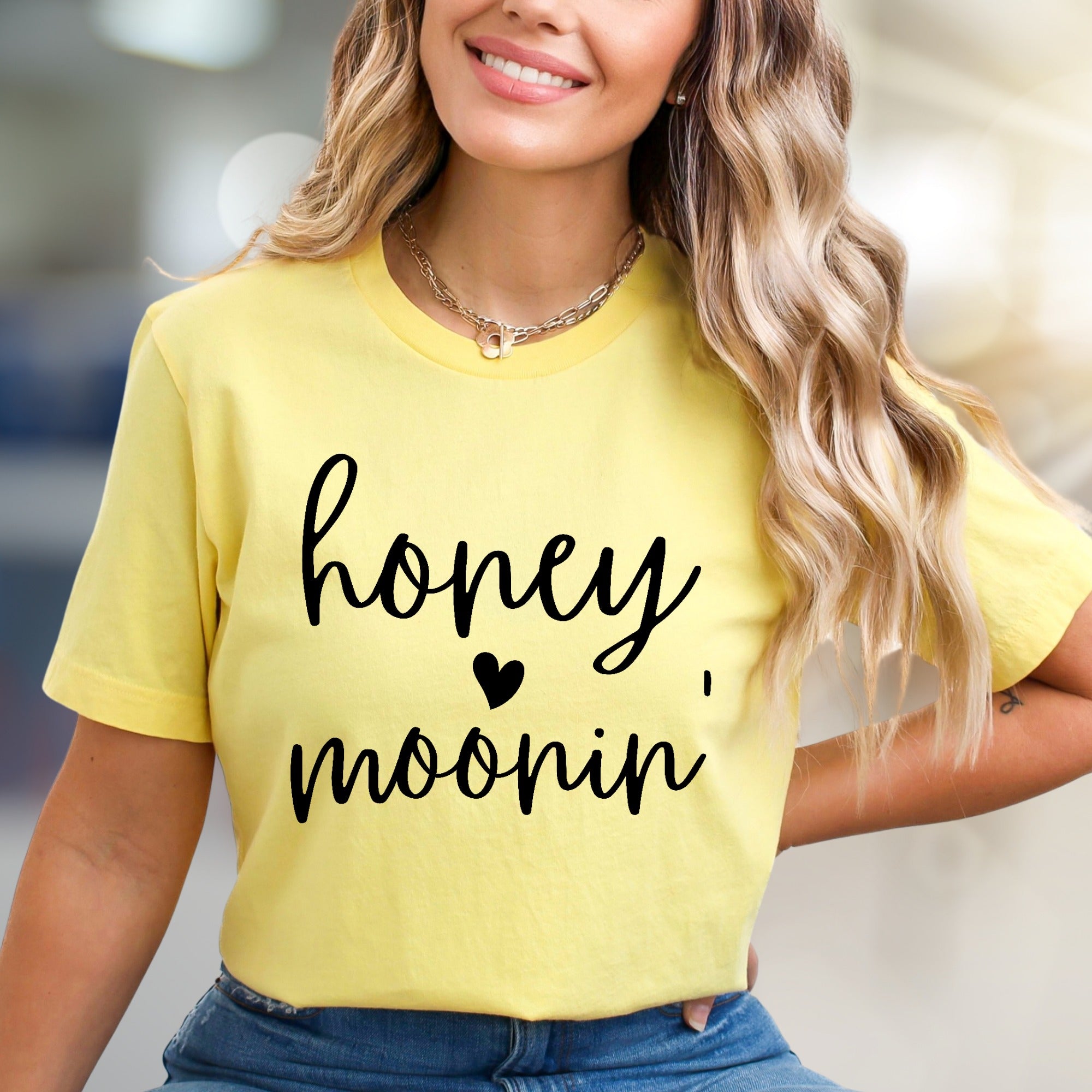 "honey moonin'" Sweetheart Graphic Tee, a Romantic Pick for Couples