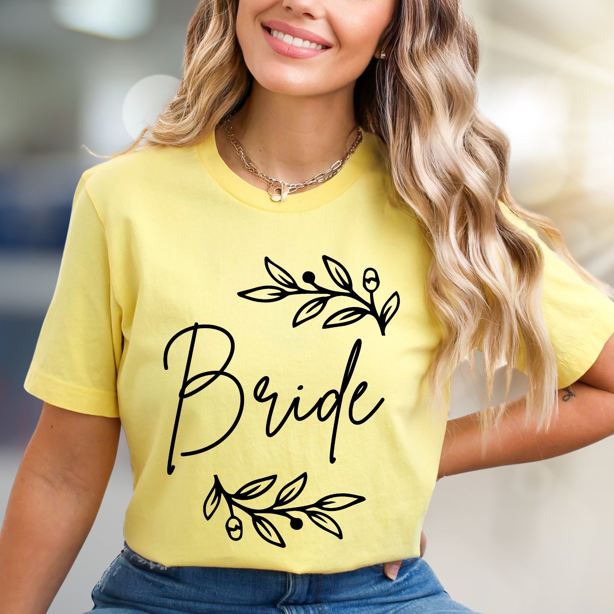 "Bride" Floral Wreath Graphic Tee, a Bridal Party Pick for Engaged Women