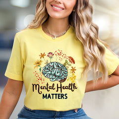 "Mental Health Matters" Floral Brain Graphic Tee, a Wellness Pick for Advocates