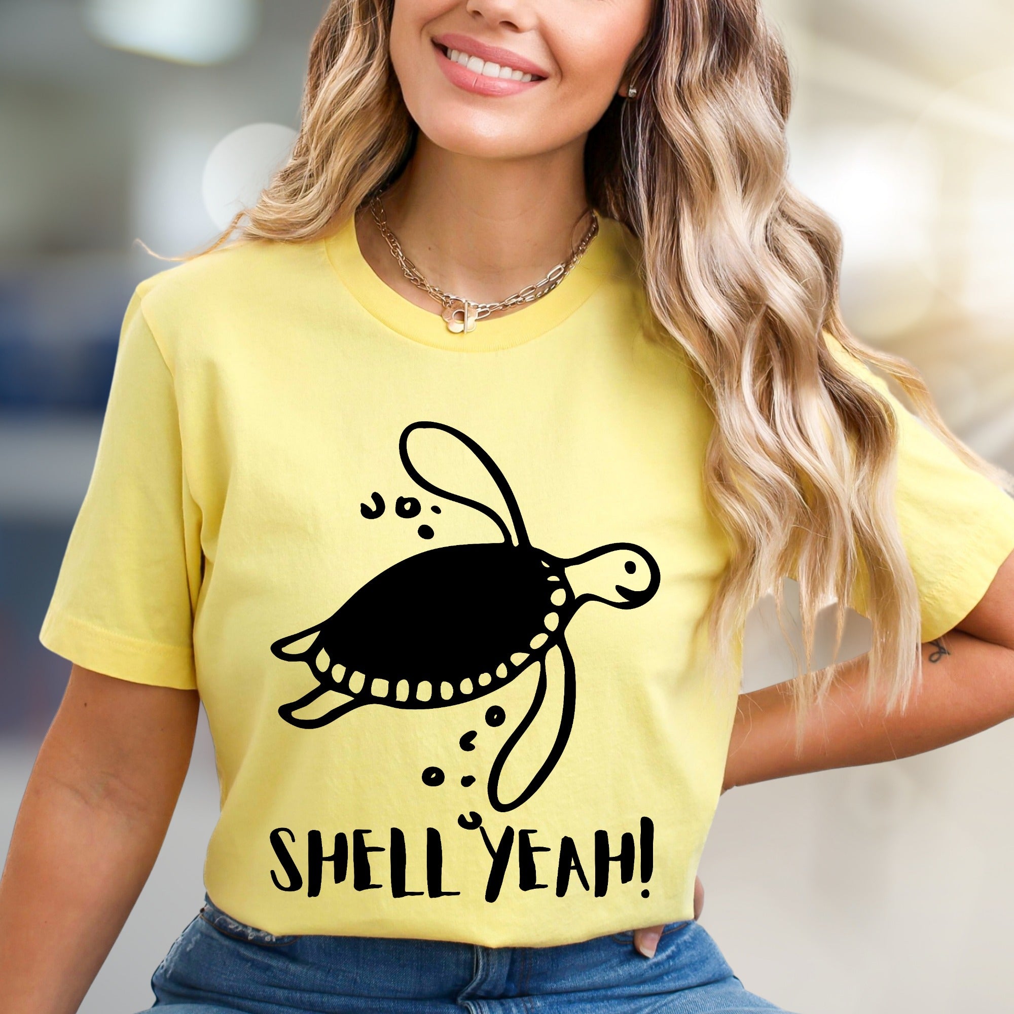 "SHELL YEAH!" Cheerful Sea Turtle Graphic Tee, a Nature-Loving Pick for Ocean Enthusiasts