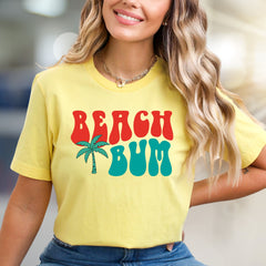 "Beach Bum" Retro Palm Graphic Tee, a Laid-Back Summer Pick for Vacationers