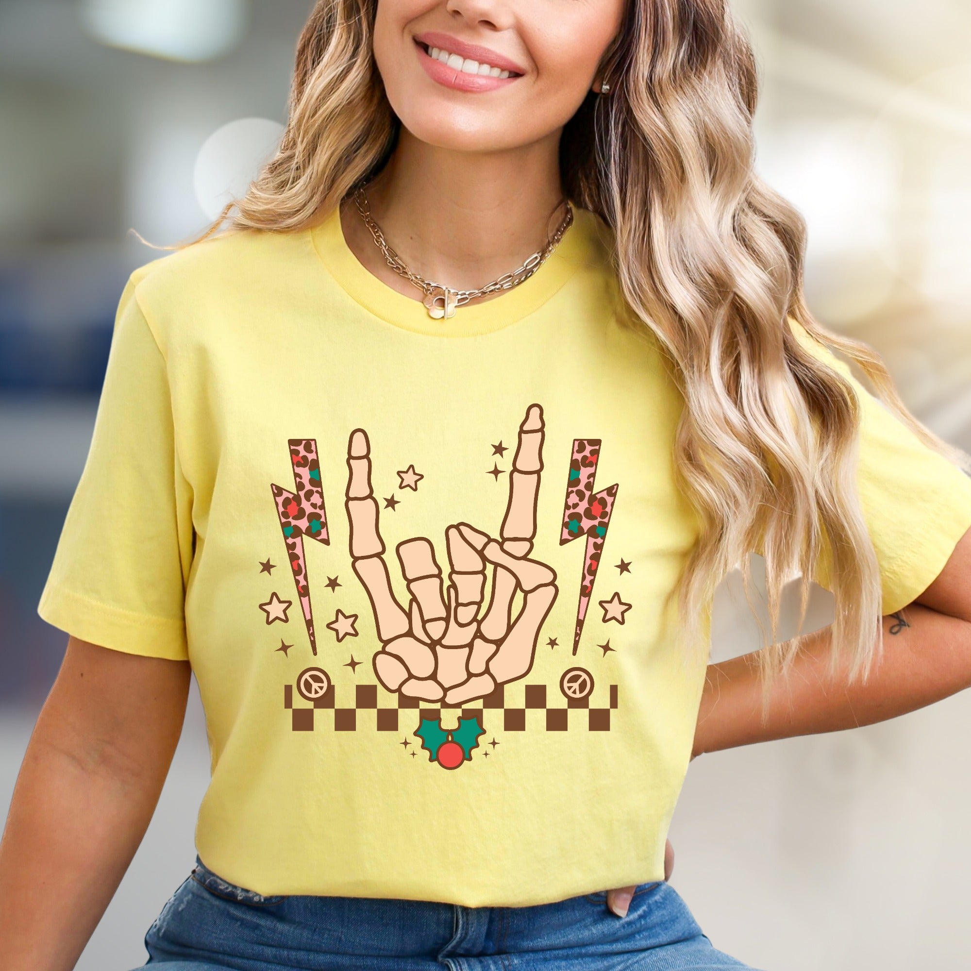 Rock On Christmas Skeleton Graphic Tee, A Festive Punk Rock Pick for Everyone