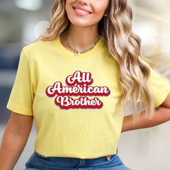 "All American Brother" Retro Script Graphic Tee, a Patriotic Pick for Family