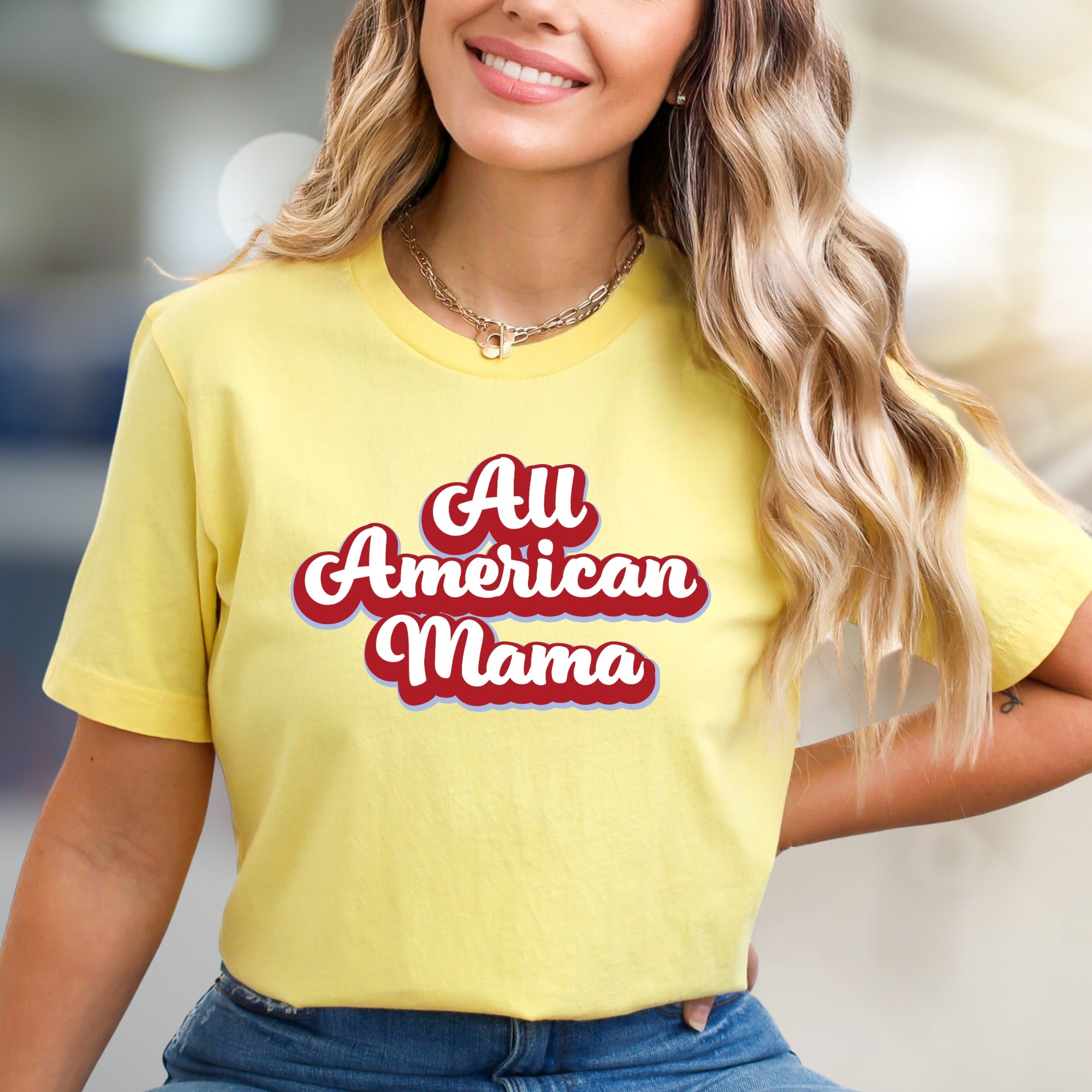 "All American Mama" Retro Graphic Tee, a Patriotic Casual Pick for Moms
