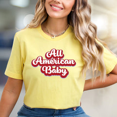 "All American Baby" Retro Graphic Tee, a Patriotic Pick for Her